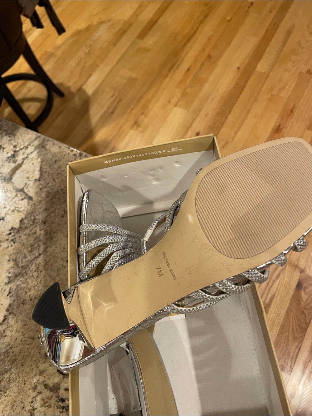 NWT Michael Kors Silver Rhinestone Strappy Kitten Heels - Picture 5 of 10